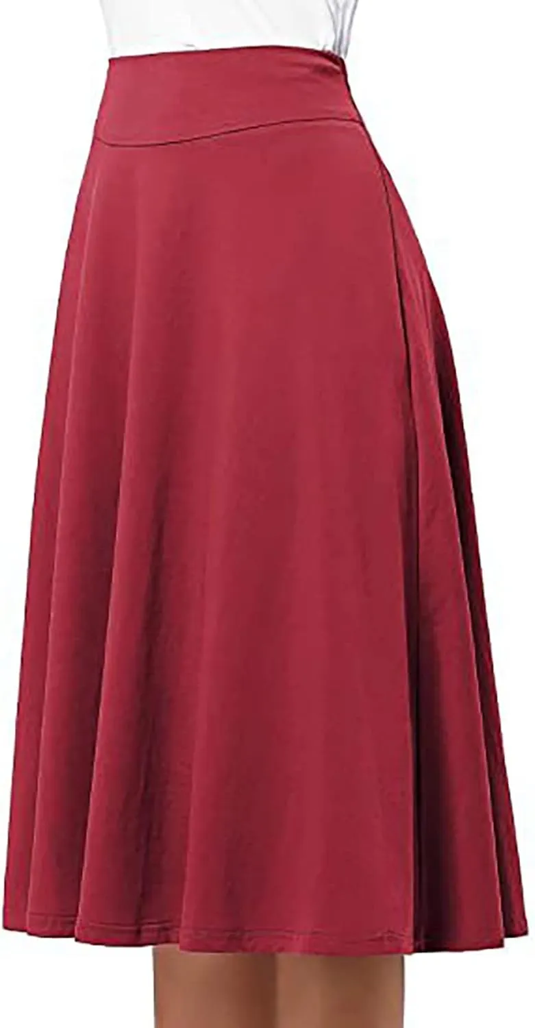 Womens Skirt for Going Out Summer High Elastic Waist Solid Color A-Line Knee Length Maxi Skirts for Women Trendy Clothes