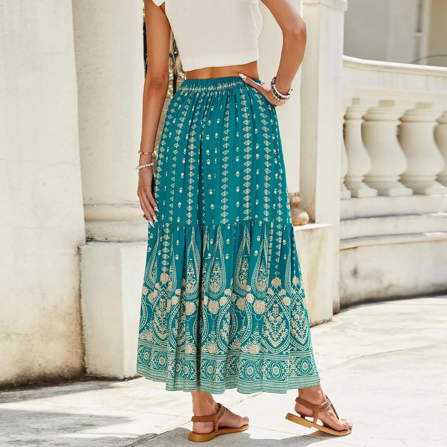 Womens Skirts, Flowy Maxi Skirts for Women 2025 Trendy Beach Vacation Bohemian Long Boho Skirt Spring Summer