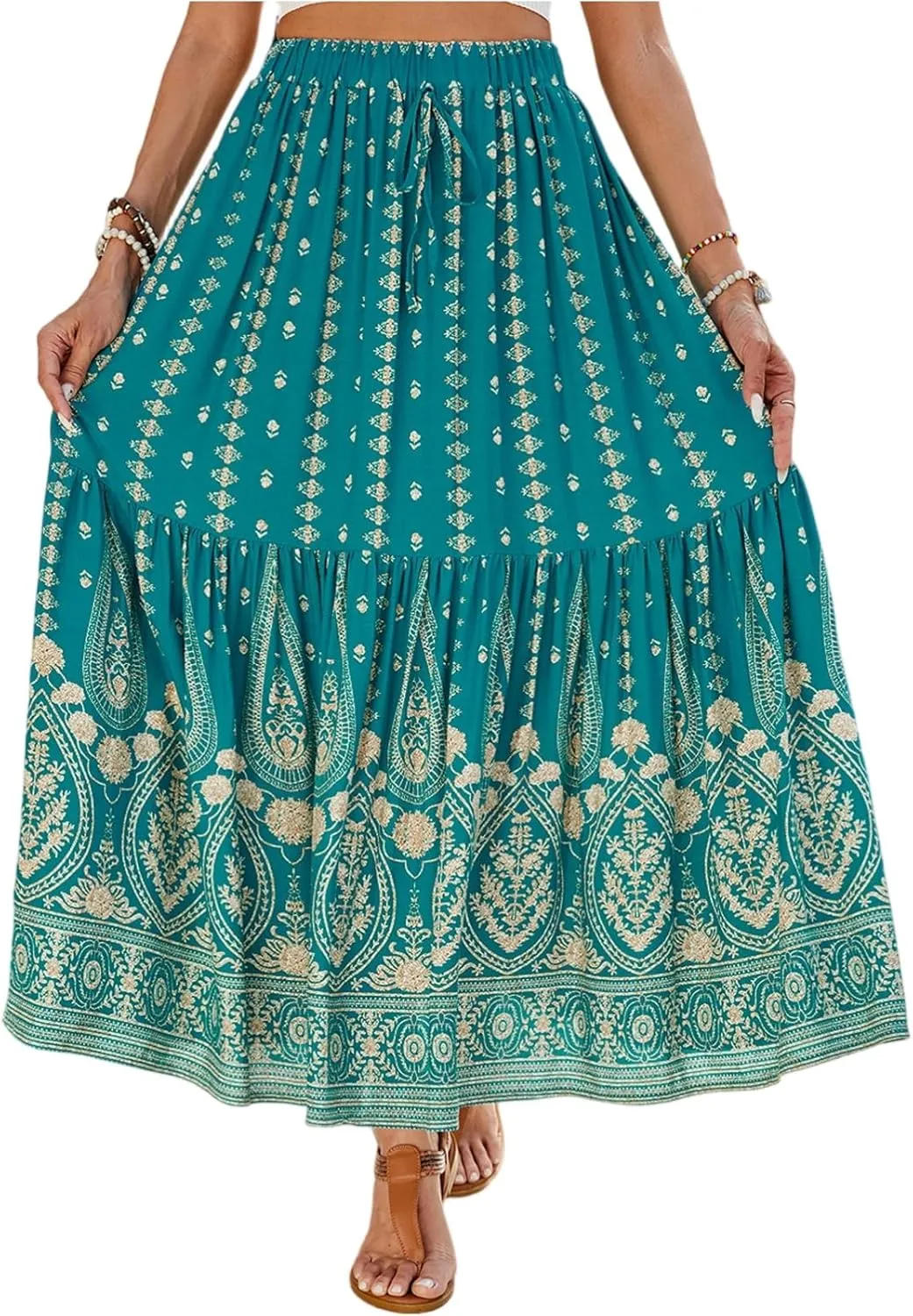 Womens Skirts, Flowy Maxi Skirts for Women 2025 Trendy Beach Vacation Bohemian Long Boho Skirt Spring Summer