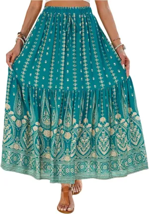 Womens Skirts, Flowy Maxi Skirts for Women 2025 Trendy Beach Vacation Bohemian Long Boho Skirt Spring Summer