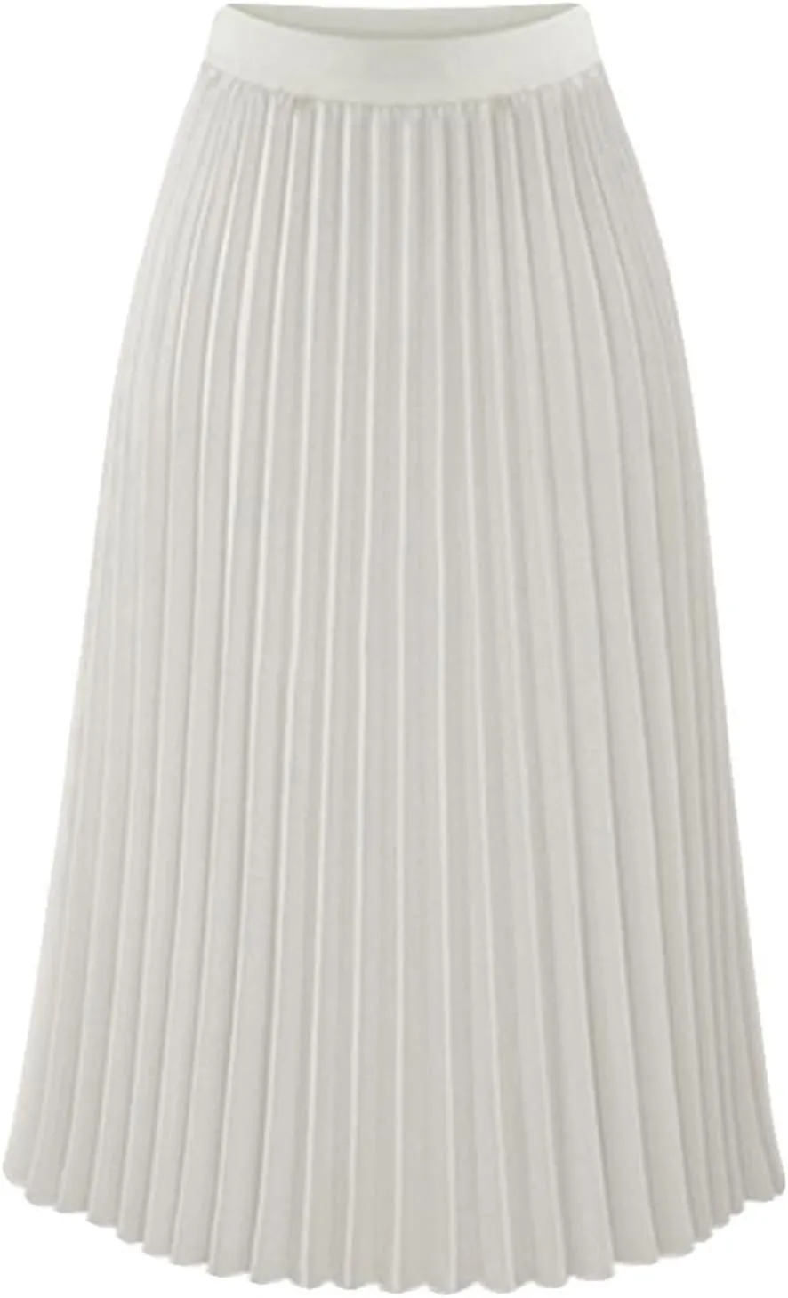 Women's Skirts Trendy Summer Casual Loose Elastic High Waist Solid Color Pleated Sun Beach Midi Skirt, S-XL