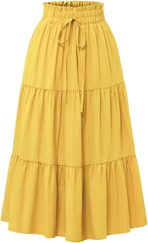Women's Skirts Women's Summer Comfy Tiered Elastic High Waisted Skirts Casual Floral Print A Line Skirt