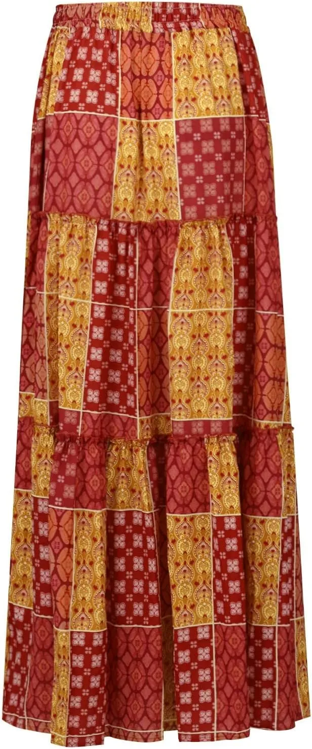 Womens Skirts,Boho Ruffle Hem Flowy Maxi Skirts for Women Trendy 2025 Summer Vacation Elastic High Waist Drawstring