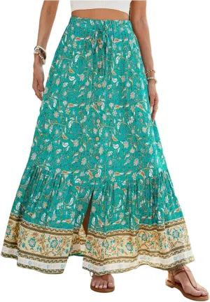 Women's Skirts,Formal Wrap Drawstring Tiered Long Boho Skirt Spring Summer Flowy Maxi Skirts for Women 2025 Trendy