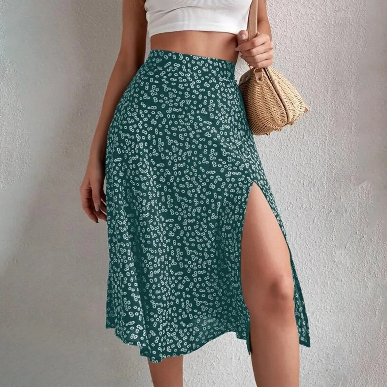 Women's Summer Casual Loose Trendy Elastic High Waist Floral Print Bohemian Split Sun Beach Midi Skirts 2025, S-3XL
