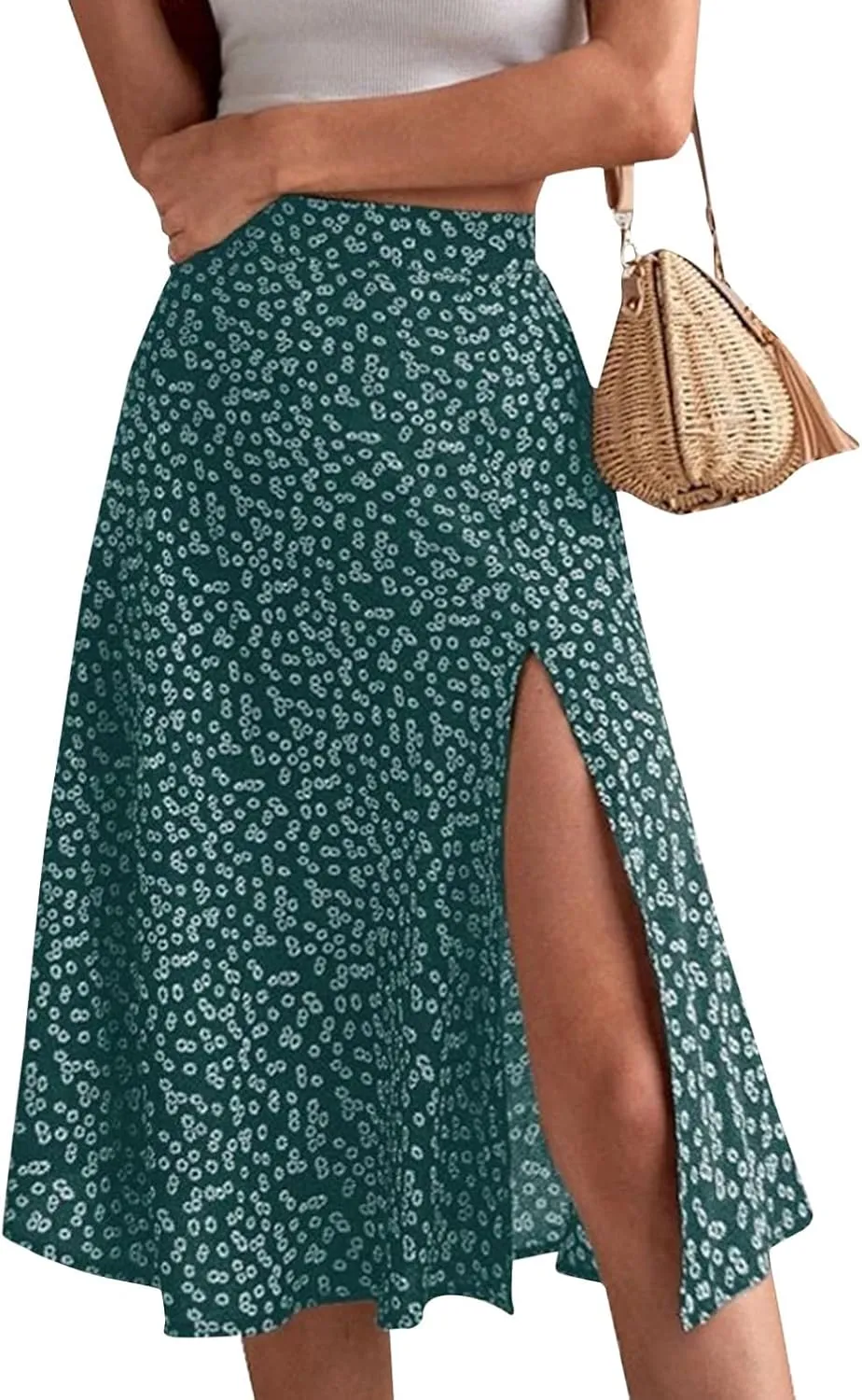 Women's Summer Casual Loose Trendy Elastic High Waist Floral Print Bohemian Split Sun Beach Midi Skirts 2025, S-3XL