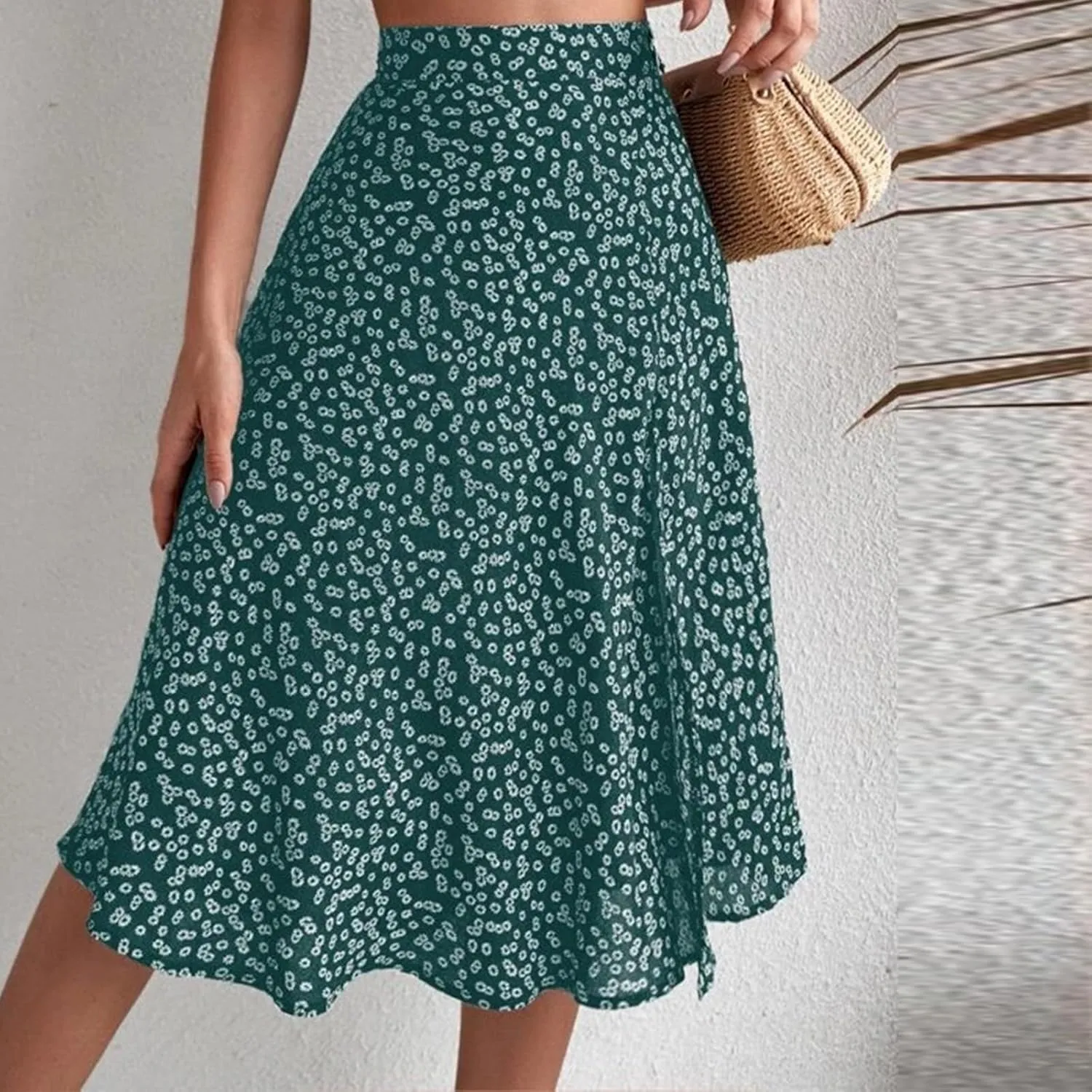 Women's Summer Casual Loose Trendy Elastic High Waist Floral Print Bohemian Split Sun Beach Midi Skirts 2025, S-3XL