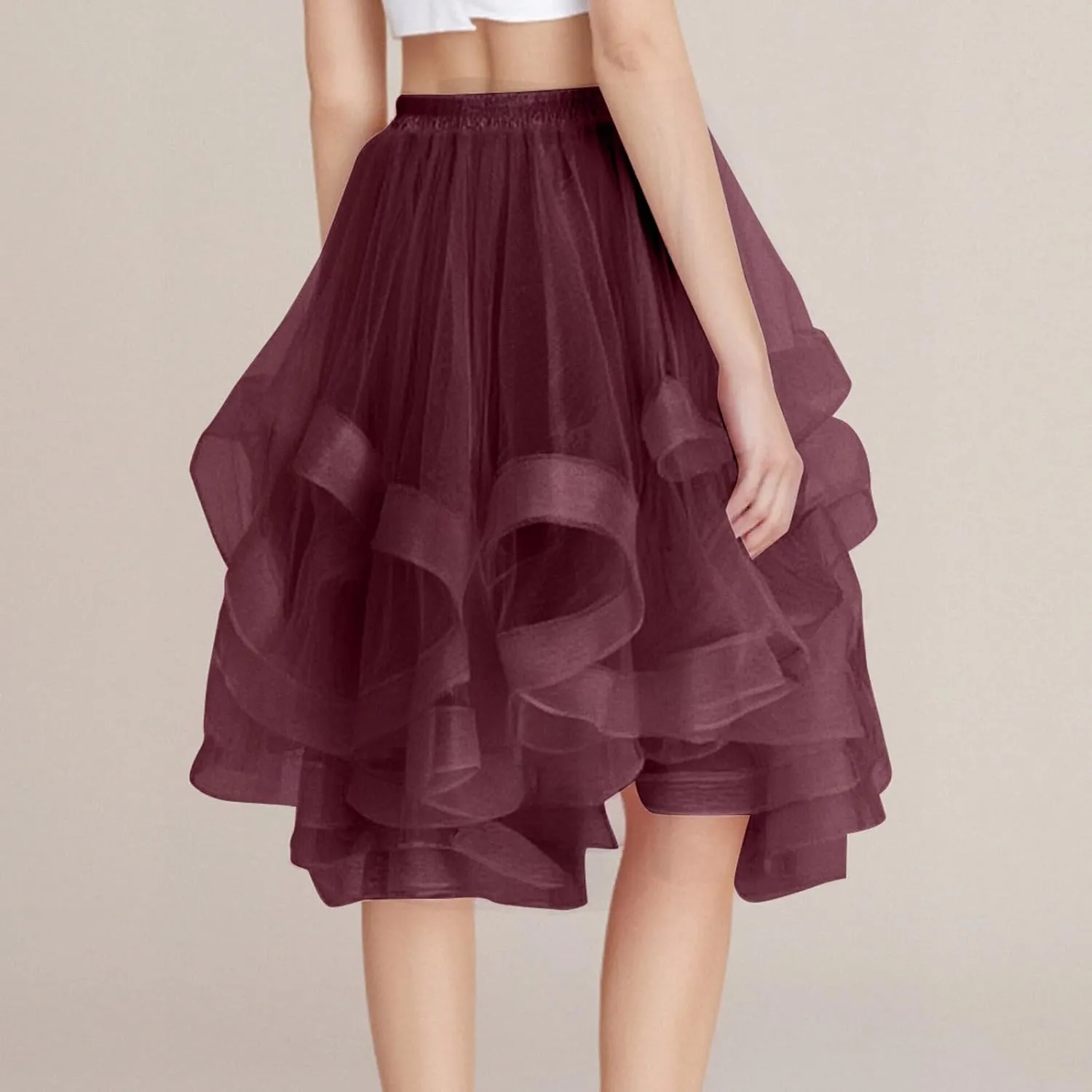 Women's Summer Casual Loose Trendy Elastic High Waist Solid Color Fluffy Mesh Party Latin Dance Flowy Skirts 2025, S-XL