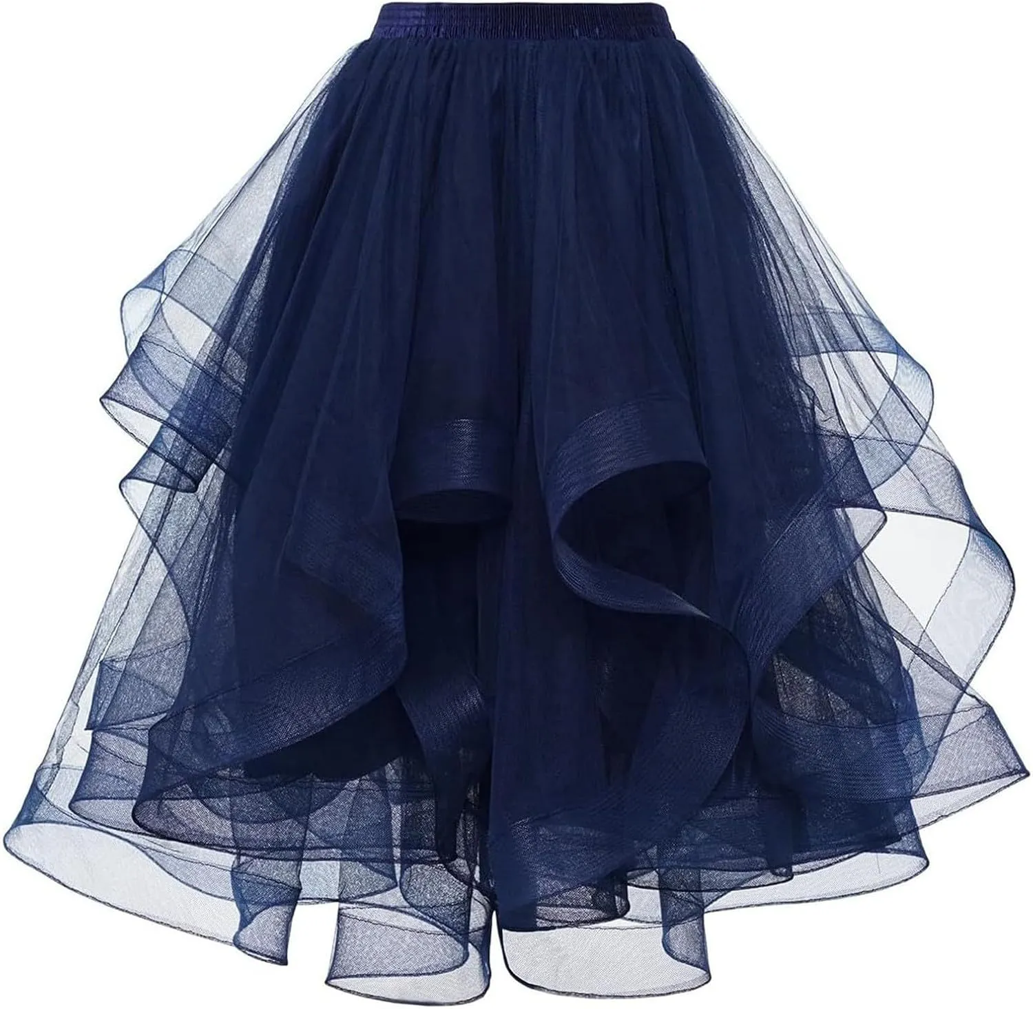 Women's Summer Casual Loose Trendy Elastic High Waist Solid Color Fluffy Mesh Party Latin Dance Flowy Skirts, S-XL