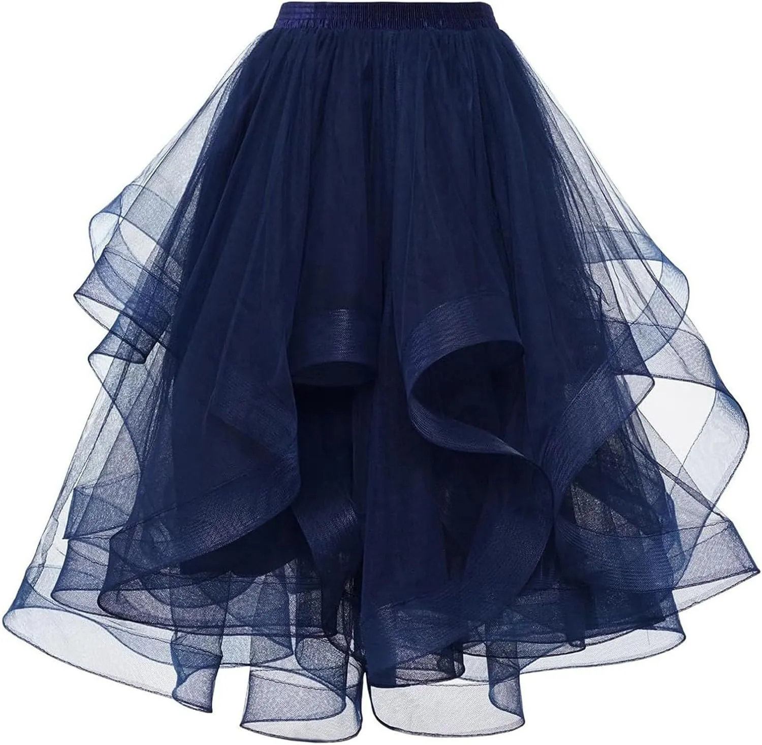 Women's Summer Casual Loose Trendy Elastic High Waist Solid Color Fluffy Mesh Party Latin Dance Flowy Skirts, S-XL