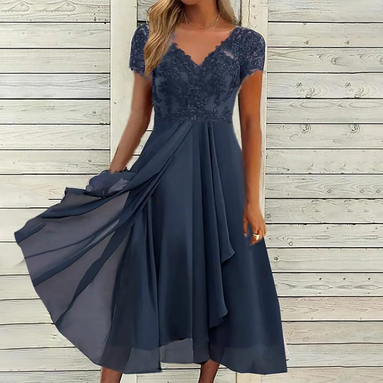 Womens Summer Dress Chiffon V Neck Floral Print Sundress Hollow A-Line Midi Dress Semi Formal Fit Skirts Outfits