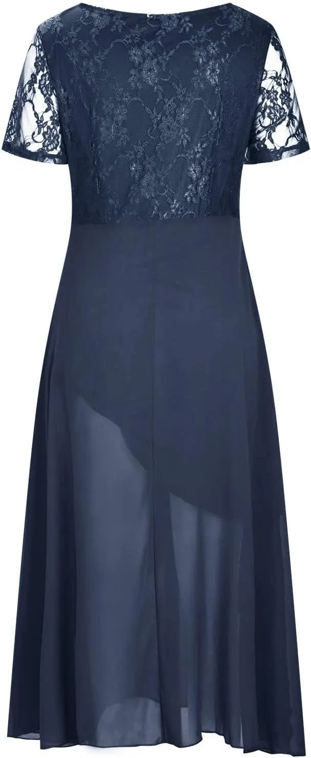Womens Summer Dress Chiffon V Neck Floral Print Sundress Hollow A-Line Midi Dress Semi Formal Fit Skirts Outfits