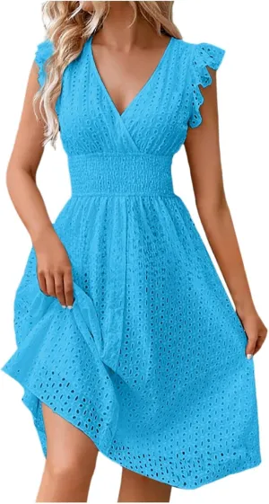Womens Summer Dresses 2025 Sexy V Neck High Waist Beach Cover Ups Travel Vacation 2025 Summer Outfits Swing Flowy Skirt