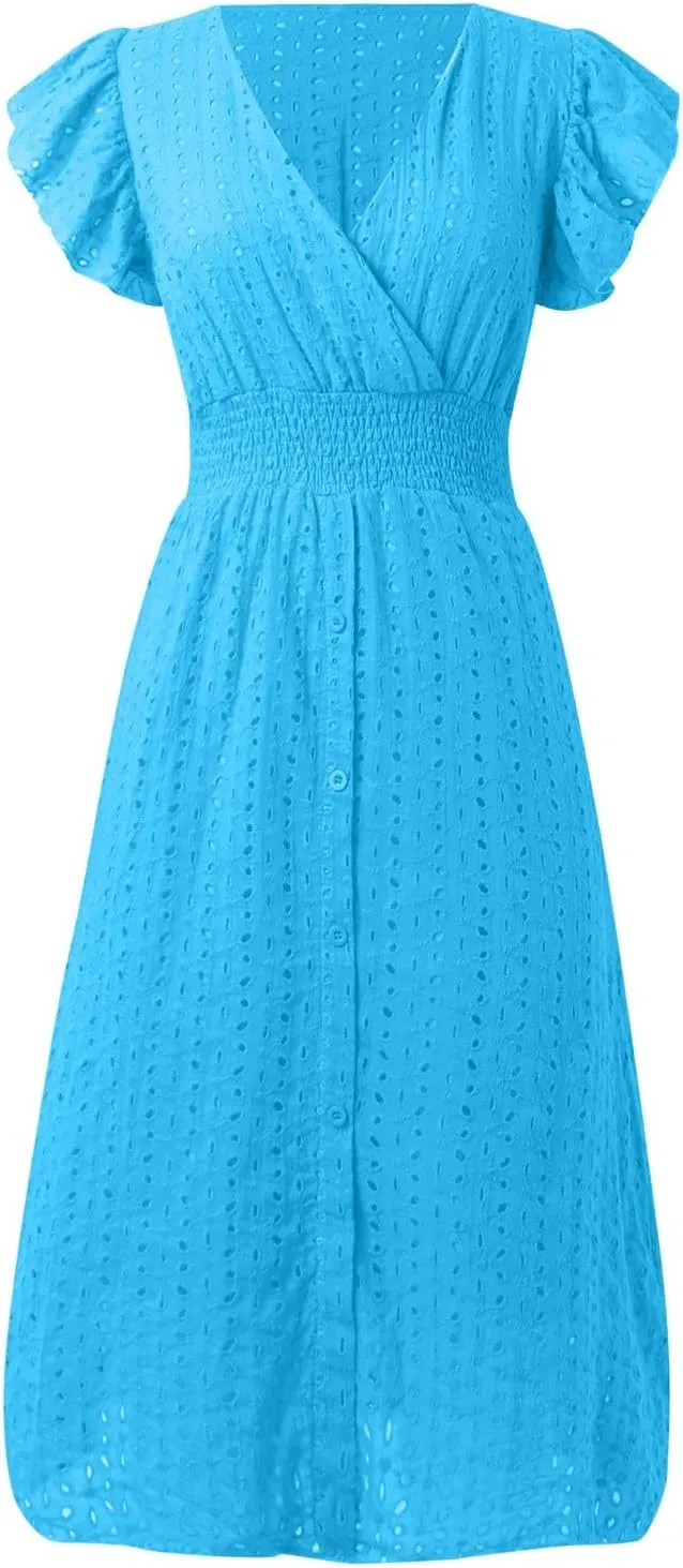Womens Summer Dresses 2025 Sexy V Neck High Waist Beach Cover Ups Travel Vacation 2025 Summer Outfits Swing Flowy Skirt