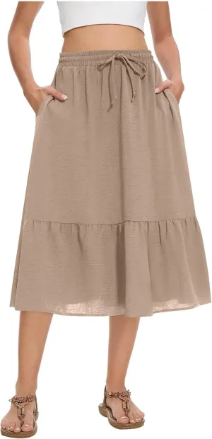 Women's Summer High Waisted Skirts Tiered Ruffle Skirts Boho Flowy Swing Pleated Skirt Casual A-Line Maxi Skirt