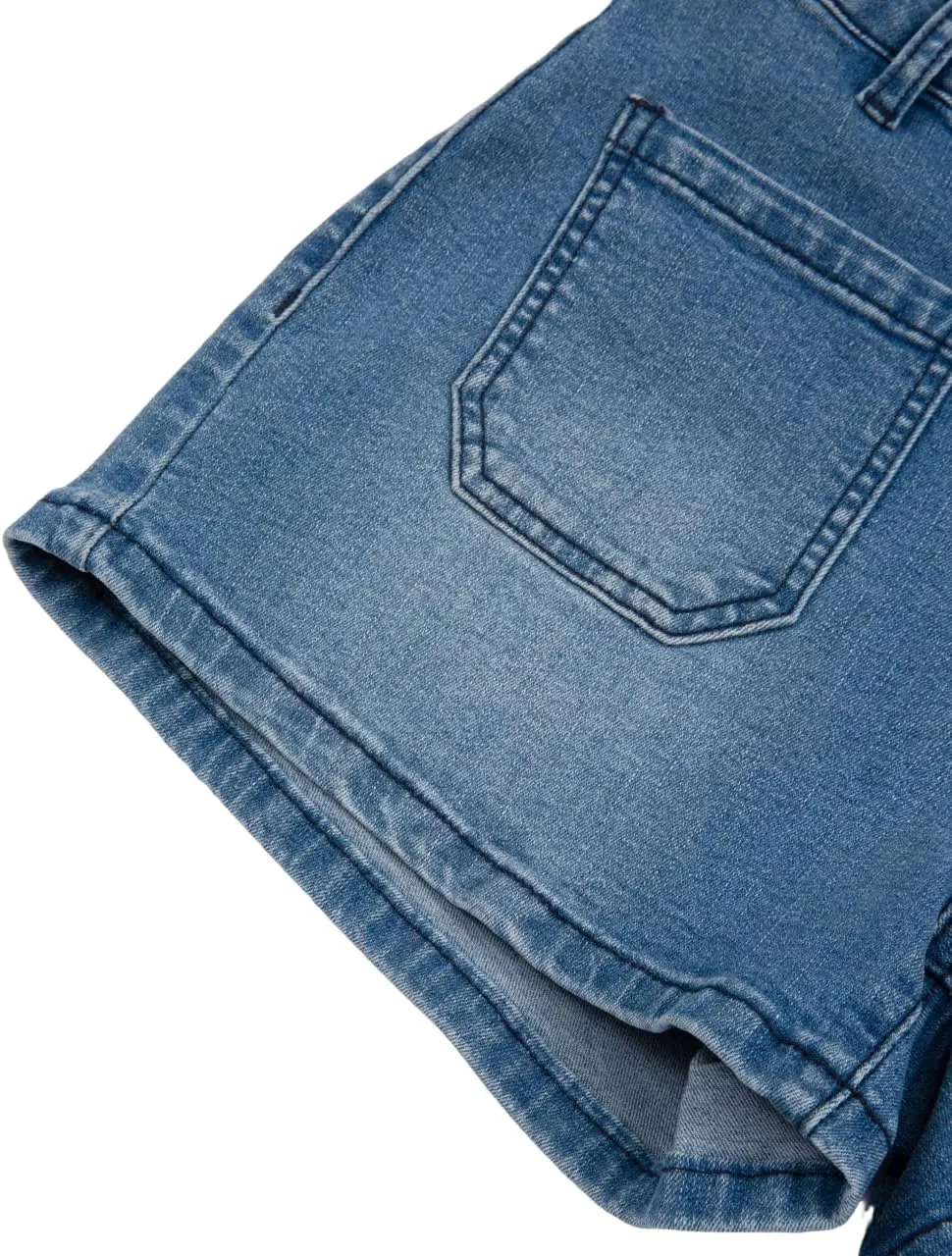 Women's Summer Mid Waisted Casual Jean Shorts Trendy Flat Pockets Cutoff Stretchy Denim Shorts