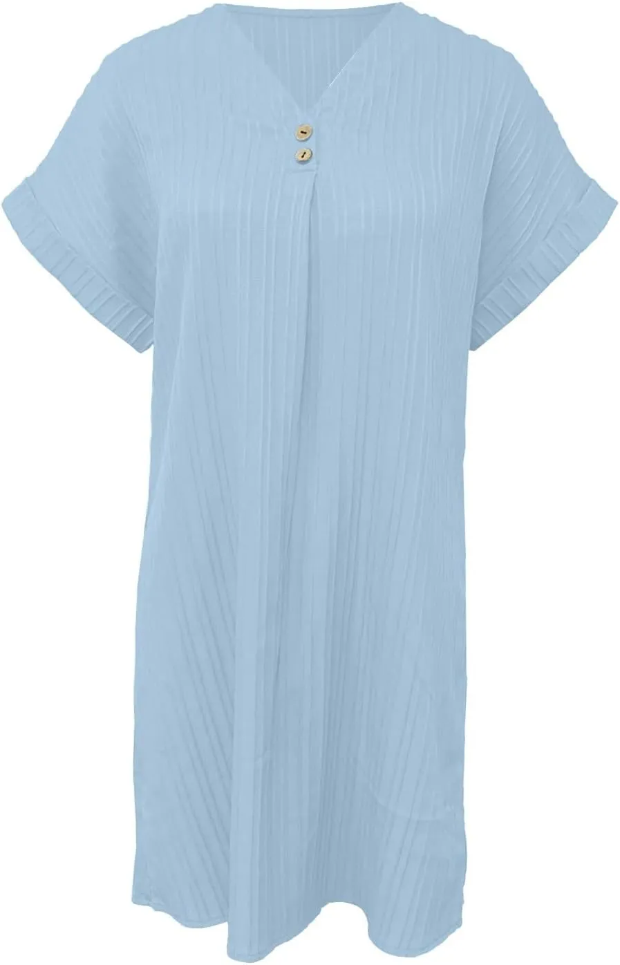 Women's Summer Sundress Short Sleeve V Neck Pullover Midi Dresses Button Down Shirts Skirts Travel Vacation Outfits