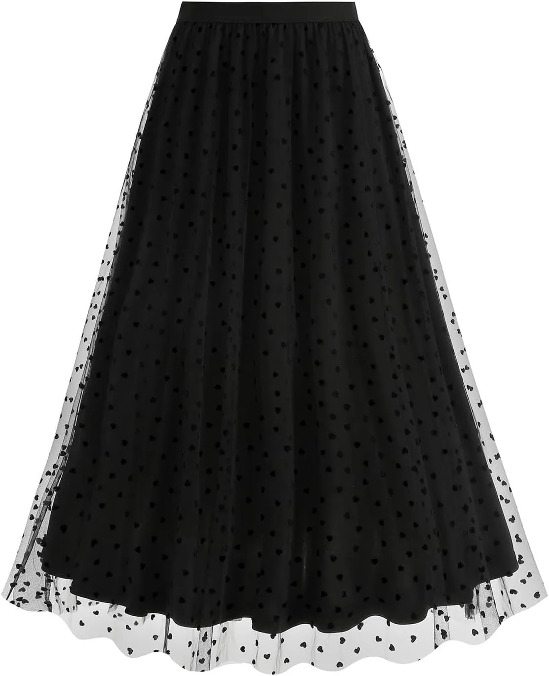 Womens Tulle Midi Skirt Elastic Waist Layered Floral Lace Mesh Print Skirts Summer Casual Trendy Dressy A-Line Skirt