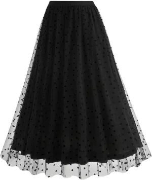 Womens Tulle Midi Skirt Elastic Waist Layered Floral Lace Mesh Print Skirts Summer Casual Trendy Dressy A-Line Skirt