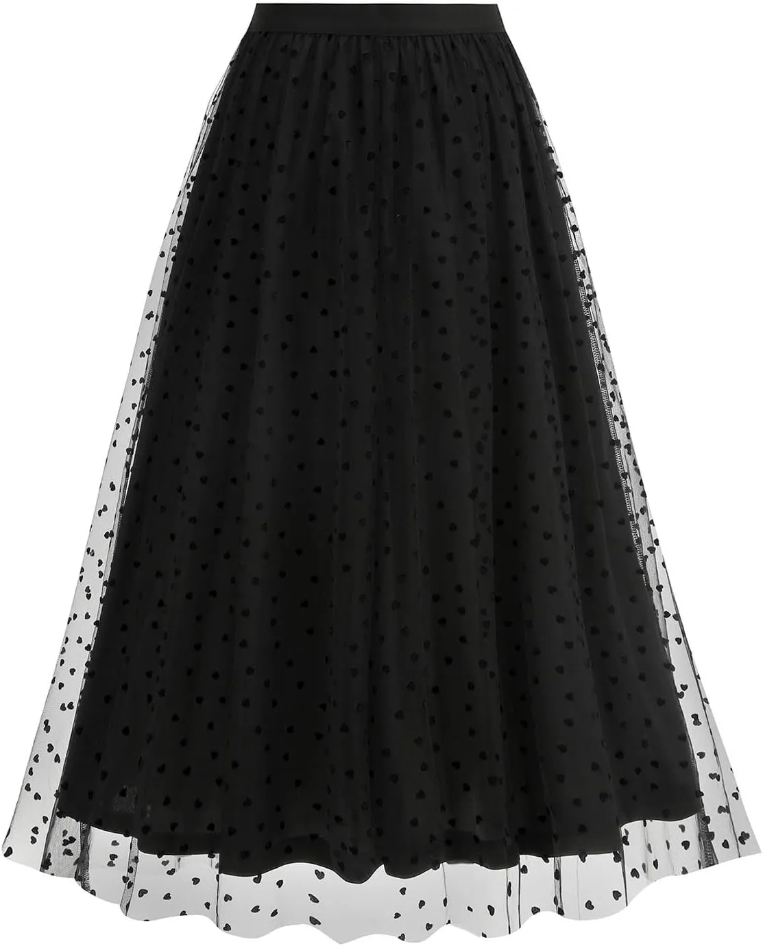Womens Tulle Midi Skirt Elastic Waist Layered Floral Lace Mesh Print Skirts Summer Casual Trendy Dressy A-Line Skirt