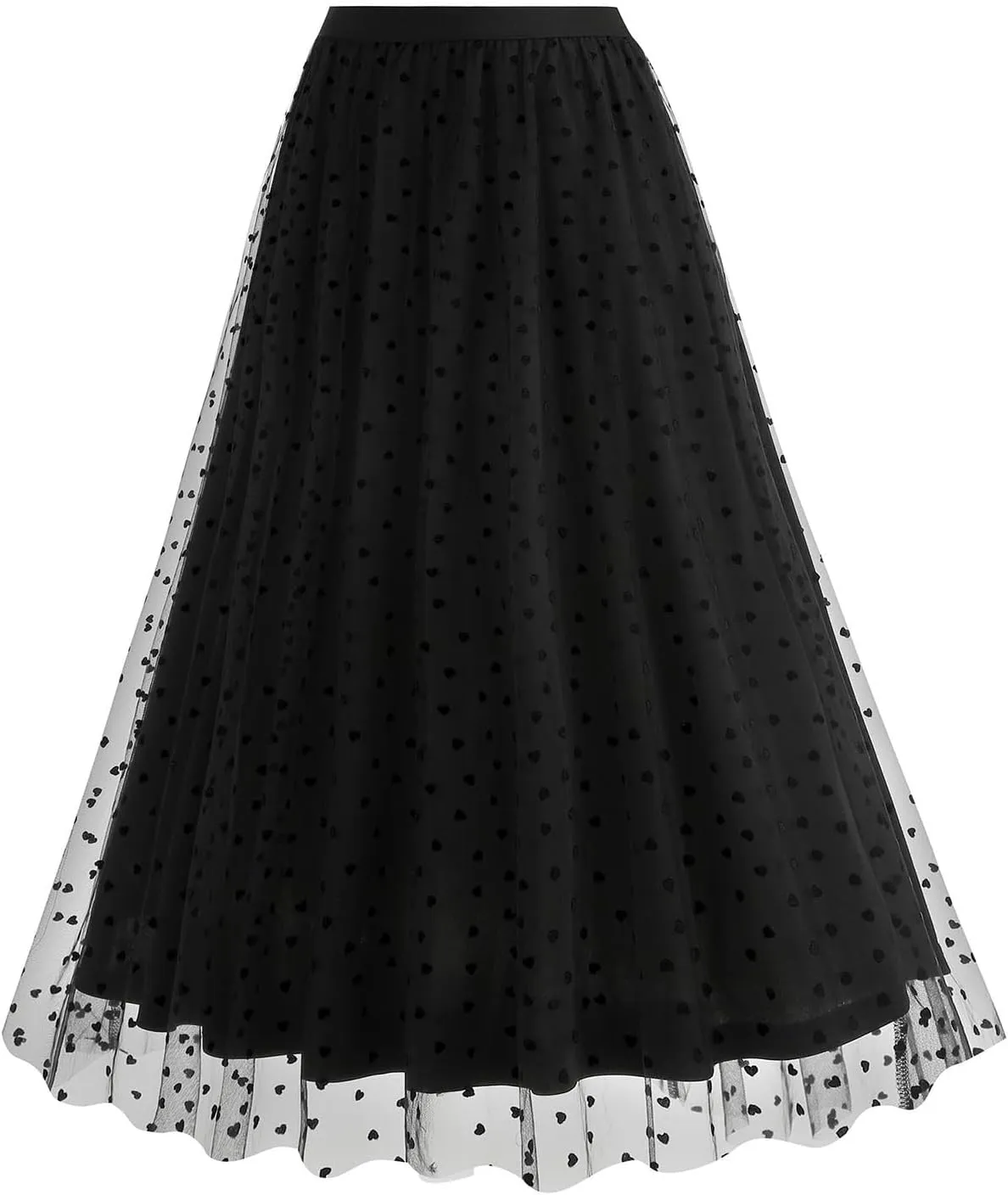 Womens Tulle Midi Skirt Elastic Waist Layered Floral Lace Mesh Print Skirts Summer Casual Trendy Dressy A-Line Skirt