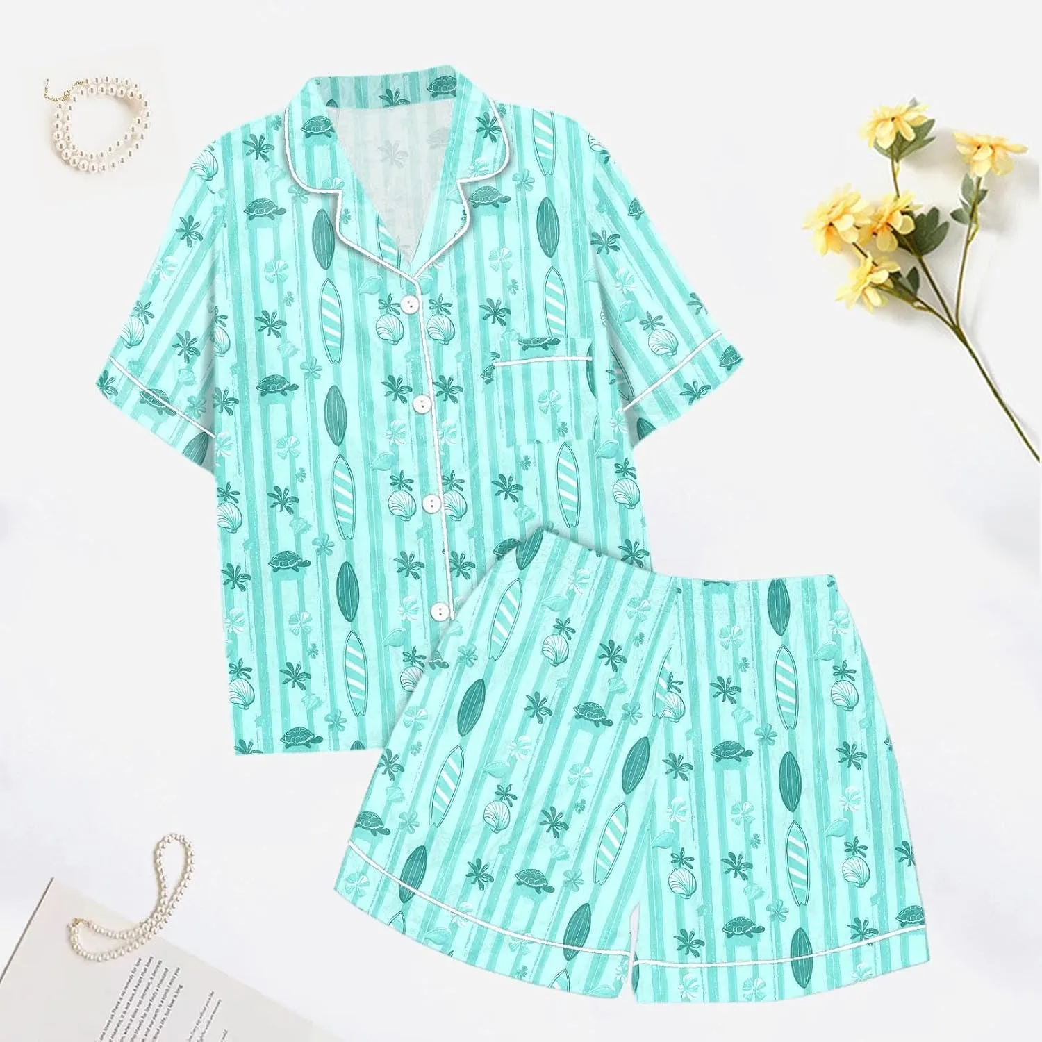 Women's Two Piece Outfits for Women Short Sleeve V Neck Shorts Set Women's Swim Skirts