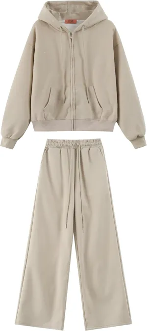 Womens Two Piece Polka Dot Loungewear Set: Hoodie Wide Leg Pants Casual Soft Breathable Cotton Blend Relaxed Fit