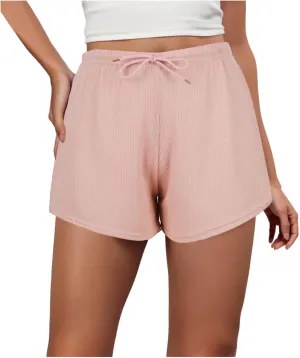 Womens Waffle Knit Lounge Shorts Soft High Waist Drawstring Pajama Bottoms Casual Workout Shorts