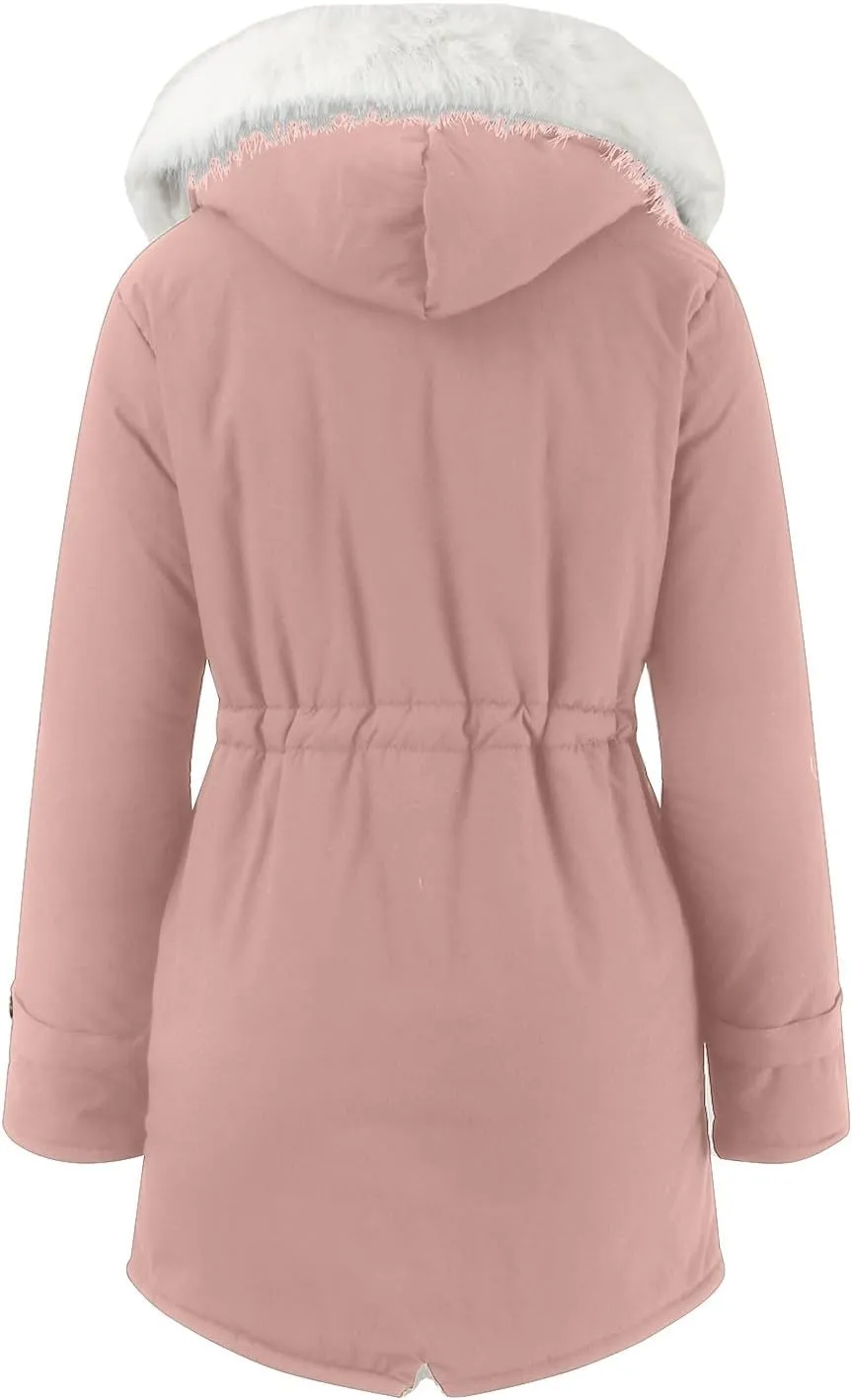 Women's Warm Winter Puffer Coat Thicken Fleece Lined Down Jacket Faux Fur Hooded Snow Parka Overcoats with Pockets