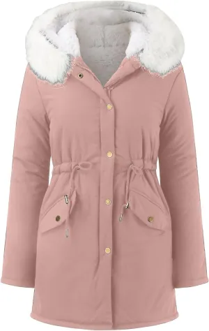 Women's Warm Winter Puffer Coat Thicken Fleece Lined Down Jacket Faux Fur Hooded Snow Parka Overcoats with Pockets