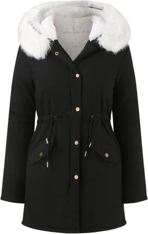 Women's Warm Winter Puffer Coat Thicken Fleece Lined Down Jacket Faux Fur Hooded Snow Parka Overcoats with Pockets