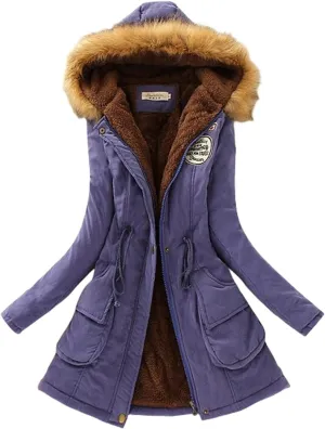Women's Winter Coat Casual Fleece Parka Zip Up Hooded Jacket Lamb Wool Coat Mid Length Sherpa Outwear with Pocket