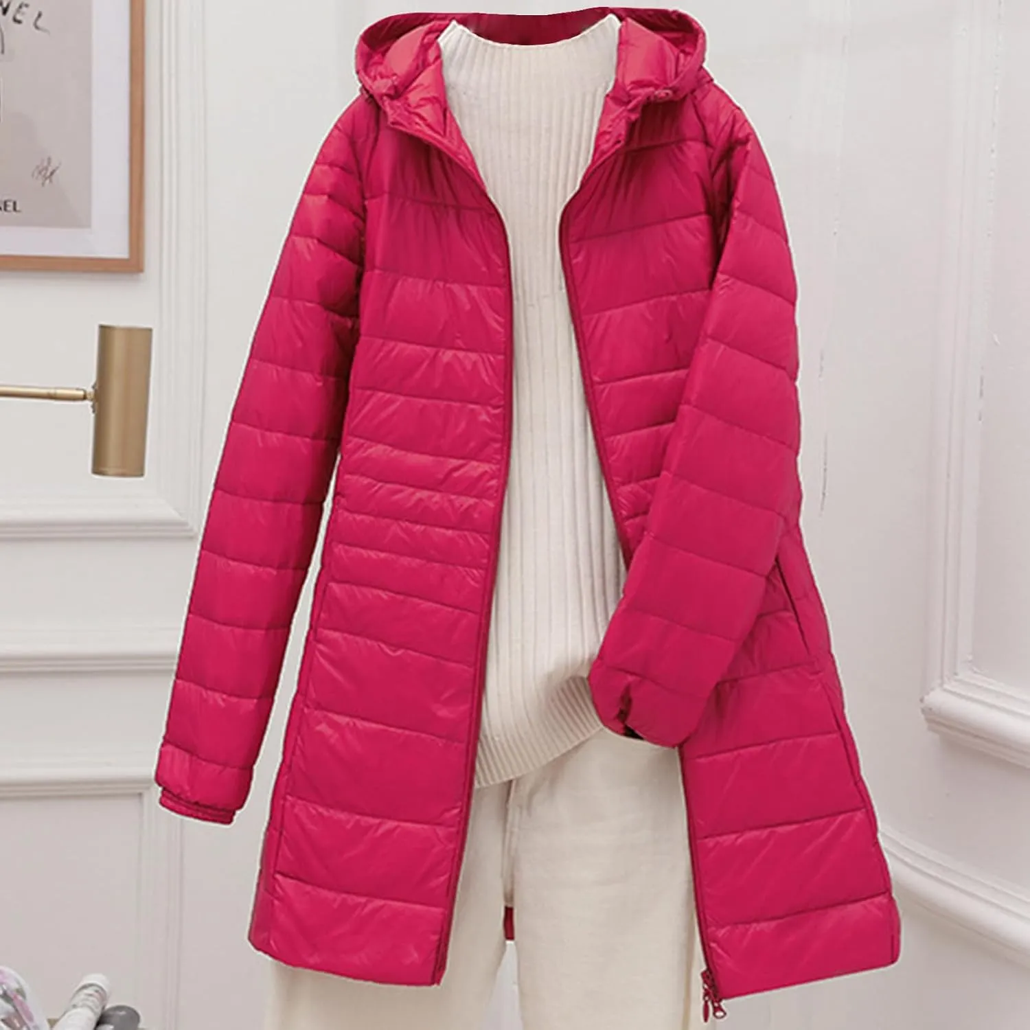 Womens Winter Coats Lightweight Quilted Jackets Thicken Warm Puffer Jackets Long Down Coats Slim Fit Windproof Outwear