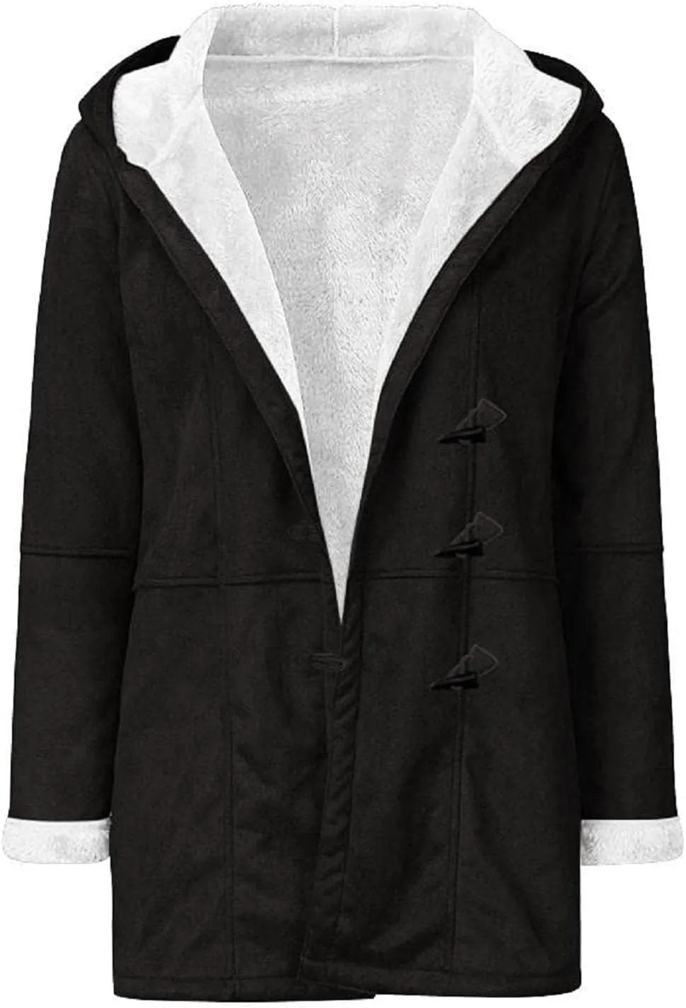 Womens Winter Coats with Hood Warm Sherpa Fleece Lined Jackets Button Faux Suede Pea Coat Outerwear