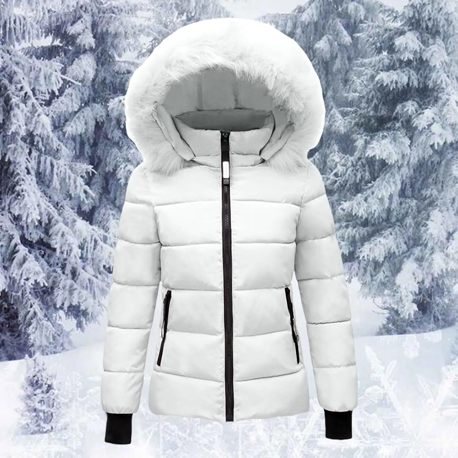 Women's Winter Windproof Warm Down Coats Waterproof Thicken Hooded Fashions Puffer Jacket Plush Overcoat Outerwear