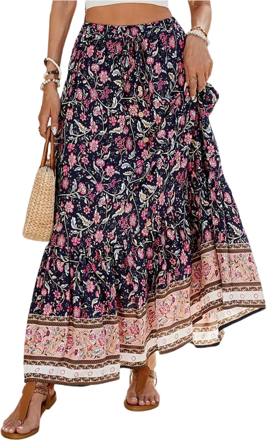 Wrap Skirt, Flowy Maxi Skirts for Women 2025 Trendy Drawstring Tiered Long Boho Skirt Spring Summer Sexy