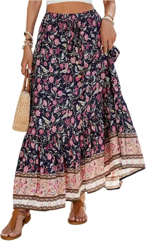 Wrap Skirt, Flowy Maxi Skirts for Women 2025 Trendy Drawstring Tiered Long Boho Skirt Spring Summer Sexy