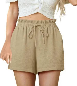 Xiaojmake Womens Summer Wide Leg Shorts with Pockets 2025 High Waisted Cute Ruffle Waist Drawstring Casual Vacation Short