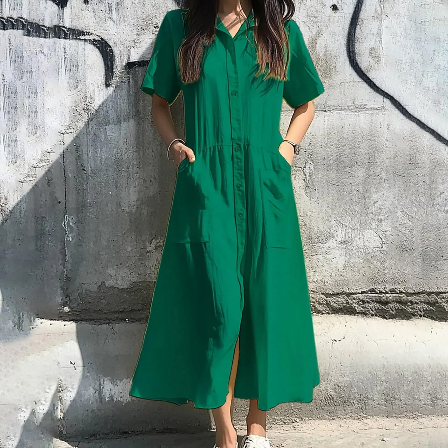 XOWRTE 2025 Women Summer Vacation Linen Dresses Sleeveless Crewneck Loose Beach Sundress Tank Maxi Dress with Pockets
