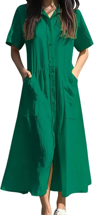 XOWRTE 2025 Women Summer Vacation Linen Dresses Sleeveless Crewneck Loose Beach Sundress Tank Maxi Dress with Pockets
