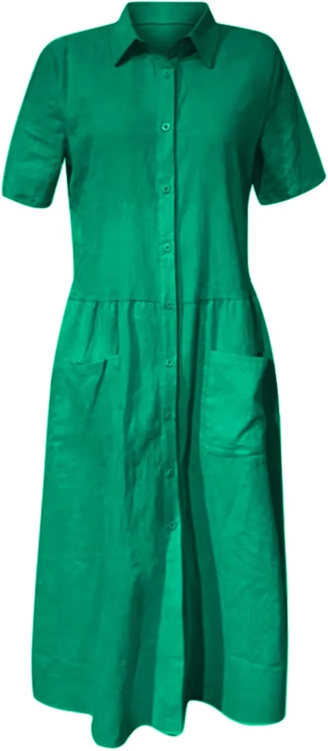 XOWRTE 2025 Women Summer Vacation Linen Dresses Sleeveless Crewneck Loose Beach Sundress Tank Maxi Dress with Pockets