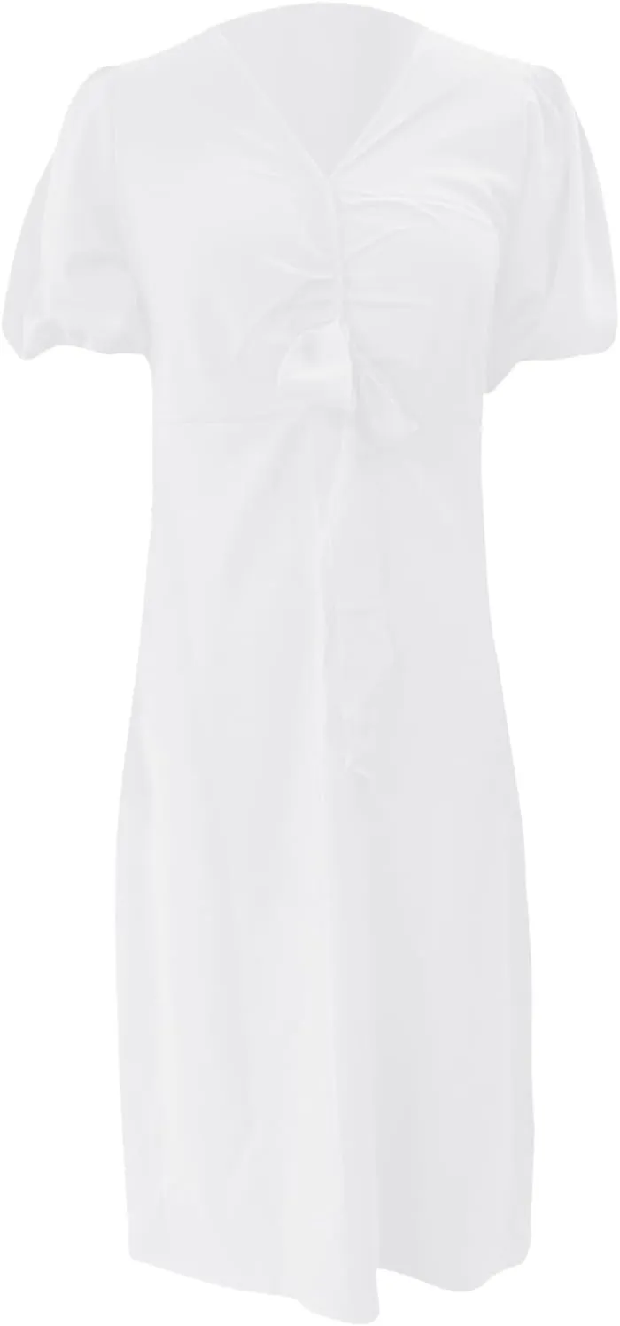 XOWRTE Womens Elegant V Neck Cocktail Ruffle Puff Sleeve Wrap Ruched Party Midi Dress Bodycon Work Business Sheath Dress