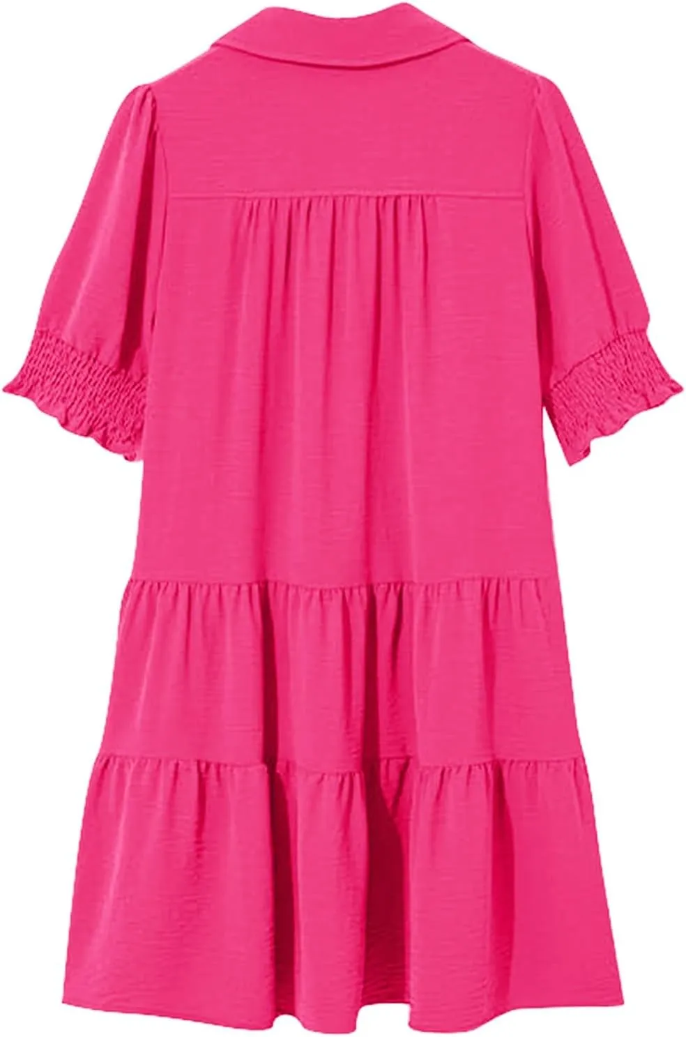 XOWRTE Womens Lapel V Neck Cute Shift Tierd Dress with Pockets Bell Sleeve Ruffle Hem Loose Swing Summer Tunic Mini Dress