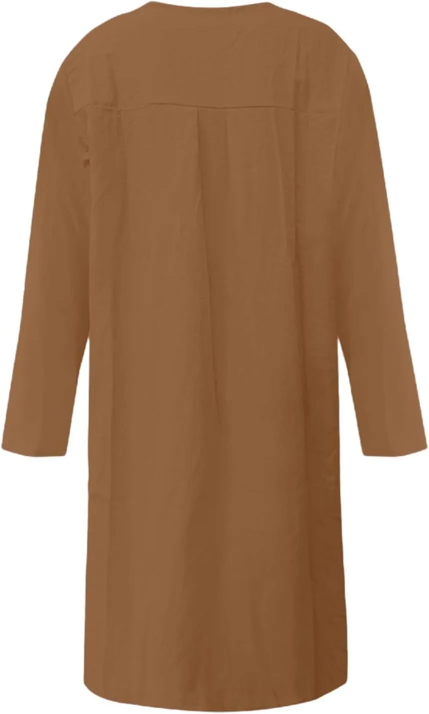 XOWRTE Work Dresses for Women 2025 Spring Business Formal Long Sleeve Dress Cotton Linen Button Down Elegant Office Outfits