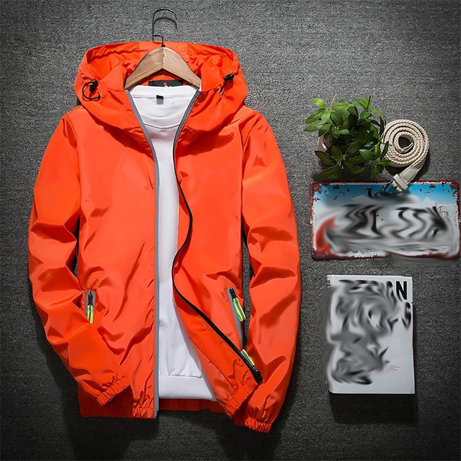 XUNRYAN Mens Running Cycling Jackets Reflective Coat Hooded Waterproof Windbreaker Lightweight Rain Jacket Bike Raincoat