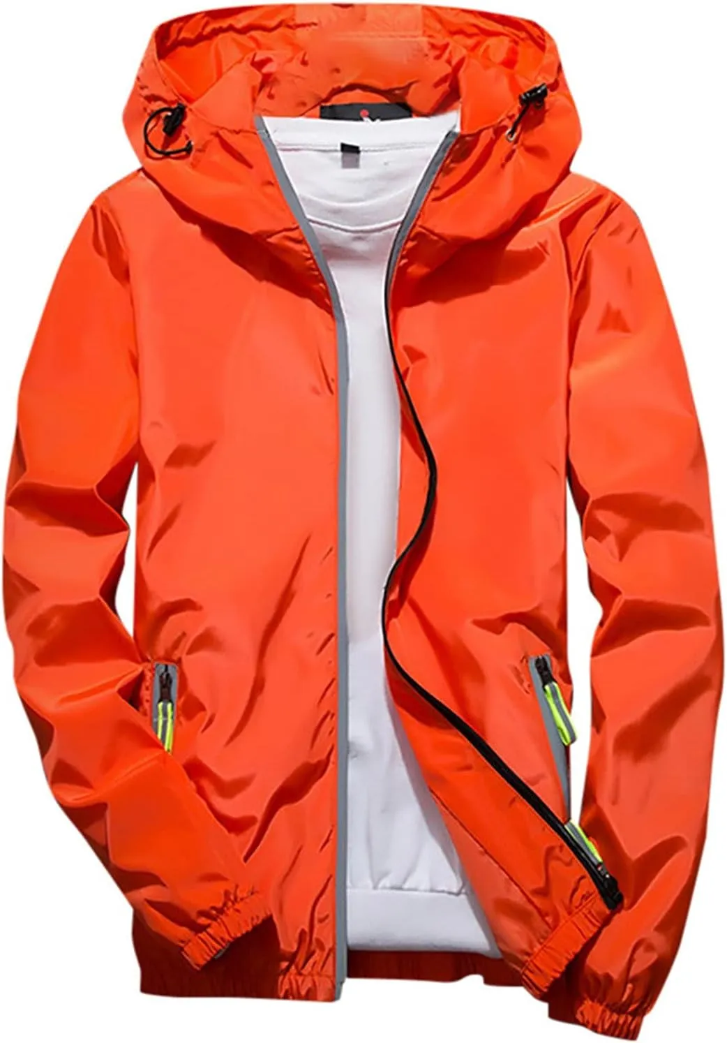 XUNRYAN Mens Running Cycling Jackets Reflective Coat Hooded Waterproof Windbreaker Lightweight Rain Jacket Bike Raincoat