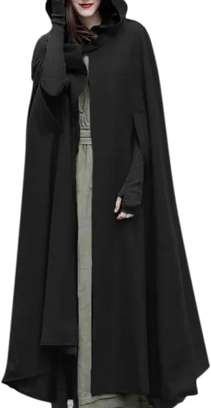 XUNRYAN Womens Winter Cape Coat Wool Blend Hooded Cloak Maxi Long Cardigans Open Front Poncho Outwear Halloween Costume