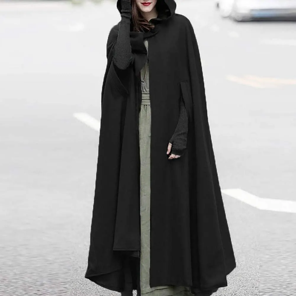 XUNRYAN Womens Winter Cape Coat Wool Blend Hooded Cloak Maxi Long Cardigans Open Front Poncho Outwear Halloween Costume