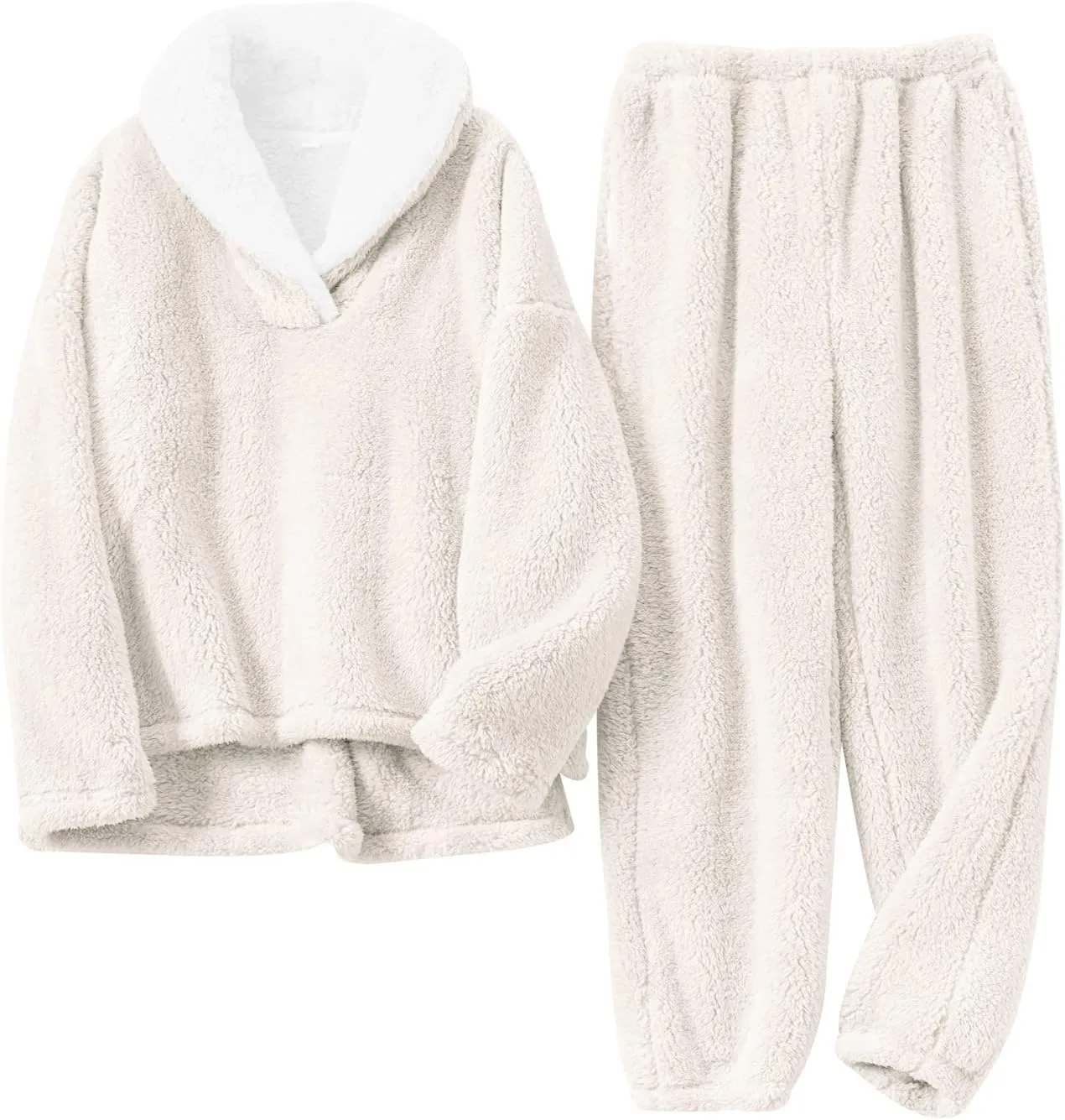 Yimoon Womens Winter Fluffy Pajama Set Fleece Pullover Loose Plush Lounge Sets Sleepwear Fuzzy 2 Piece Pjs Set