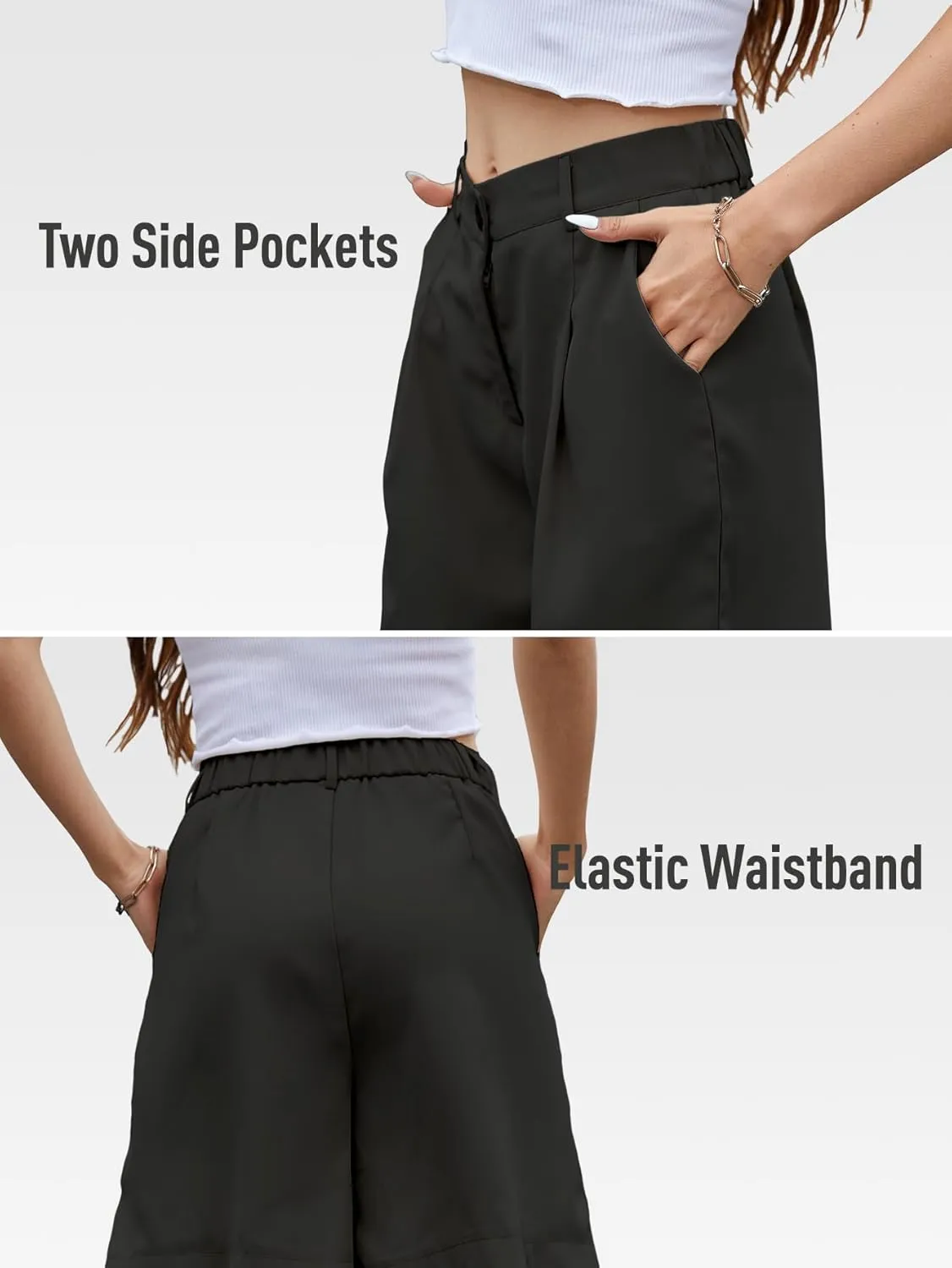 YKR Bermuda Shorts for Women Dressy Elastic High Waisted Knee Length Shorts Casual with Pockets